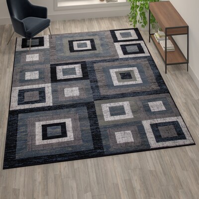 Flash Furniture Gideon Collection Olefin/Cotton 120" x 96" Rectangular Machine Made Area Rug, Blue/Gray/White (OKH7146AT810BL)