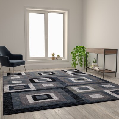 Flash Furniture Gideon Collection Olefin/Cotton 120" x 96" Rectangular Machine Made Area Rug, Blue/Gray/White (OKH7146AT810BL)