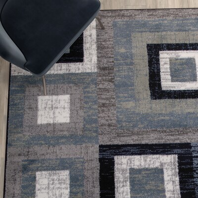 Flash Furniture Gideon Collection Olefin/Cotton 120" x 96" Rectangular Machine Made Area Rug, Blue/Gray/White (OKH7146AT810BL)