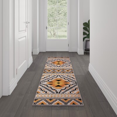 Flash Furniture Payson Collection Olefin and Cotton 84" x 24" Runner Machine Made Area Rug, Orange Multi (OKB7147A27OR)