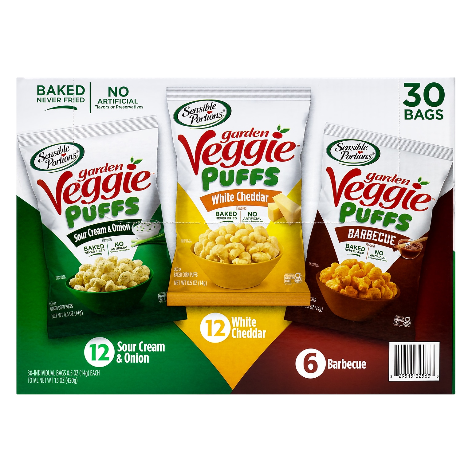 Sensible Portions Garden Veggie Puffs Variety Pack, 0.5 oz., 30/Box (325-00014)