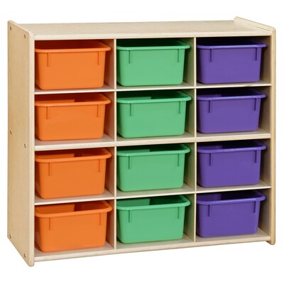 Contender™ Baltic Birch 12-Cubby Storage Unit w/ Assorted Pastel Trays - Assembled (C16123APF)