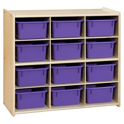Contender™ Baltic Birch 12-Cubby Storage Unit with Purple Tubs - Assembled (C16129PPF)