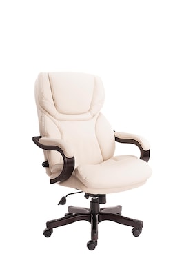 Serta Big and Tall Bonded Leather Executive Office Chair with Upgraded Wood Accents, Inspired Ivory