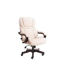 Serta Big and Tall Bonded Leather Executive Office Chair with Upgraded Wood Accents, Inspired Ivory