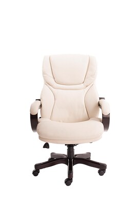 Serta Big and Tall Bonded Leather Executive Office Chair with Upgraded Wood Accents, Inspired Ivory (CHR200059)