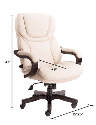 Serta Big and Tall Bonded Leather Executive Office Chair with Upgraded Wood Accents, Inspired Ivory (CHR200059)