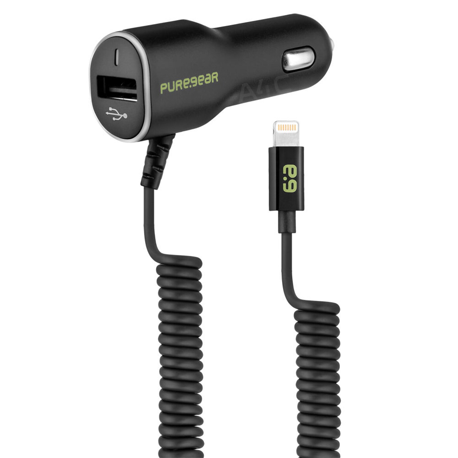 Puregear 3.4A Car Charger for Apple Lightning Devices – Includes Additional USB Port for Simultaneous Device Charging, Black