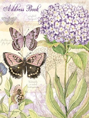 LANG Field Guide 6 1/2"W x 8 1/2"H Address Book by Susan Winget, Hydrangeas and Butterflies (1013241)