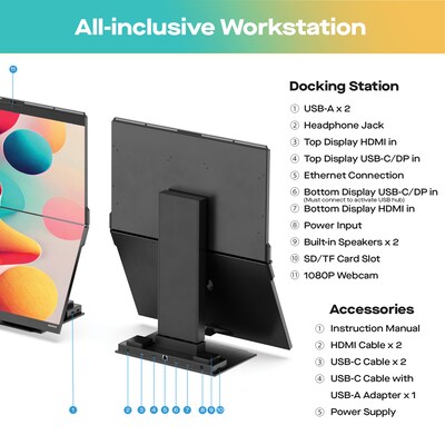 Mobile Pixels Inc. Geminos 24" Dual-Screen Desktop Monitor, Black (116-1001P01)