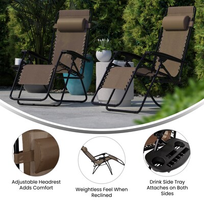Flash Furniture Celestial Folding Reclining Lounge Chair, Brown, 2 Pack (2GM103122SSB)