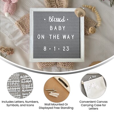 Flash Furniture Gracie Felt Letter Board with Letters, 10" x 10", White Wash/Gray Felt (HGWAFB10WHWSH)