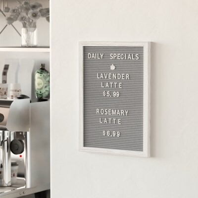 Flash Furniture Gracie Felt Letter Board with Letters, 12" x 17", White Wash/Gray Felt (HGWAFB1217WHWSH)