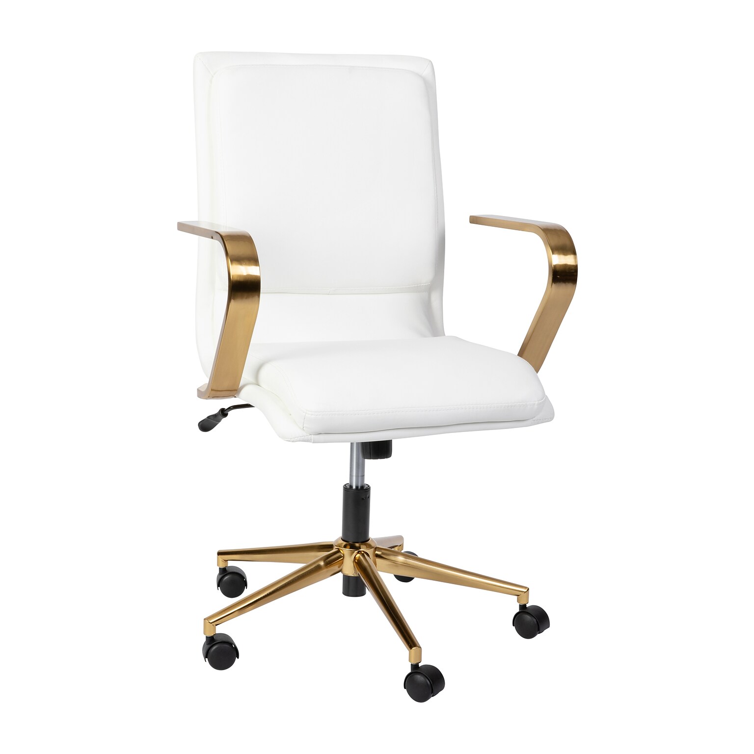 Flash Furniture James LeatherSoft Swivel Mid-Back Executive Office Chair, White/Gold (GO21111BWHGLD)