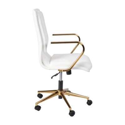 Flash Furniture James LeatherSoft Swivel Mid-Back Executive Office Chair, White/Gold (GO21111BWHGLD)