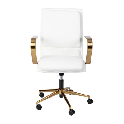 Flash Furniture James LeatherSoft Swivel Mid-Back Executive Office Chair, White/Gold (GO21111BWHGLD)