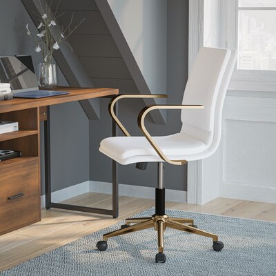 Flash Furniture James LeatherSoft Swivel Mid-Back Executive Office Chair, White/Gold (GO21111BWHGLD)