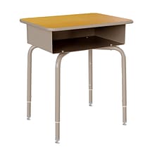 Flash Furniture Billie 24 W Student Desk with Open Front Metal Book Box, Maple/Silver (FDDESKGYMPL)