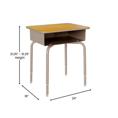 Flash Furniture Billie 24"W Student Desk with Open Front Metal Book Box, Maple/Silver (FDDESKGYMPL)