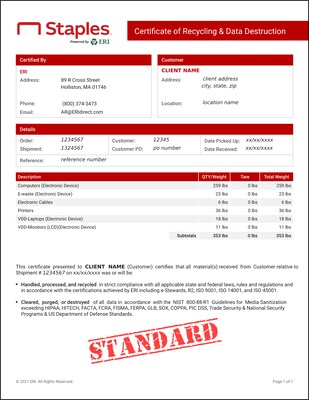 Electronics Recycling, Large Kit, Standard Certification