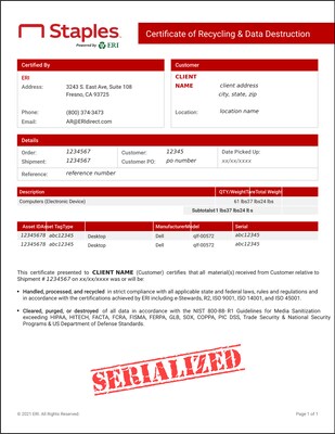 Electronics Recycling, Large Kit, Serialized Certification