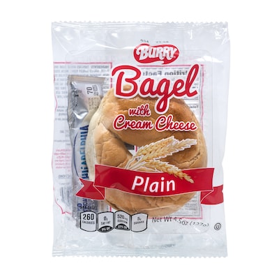 Burry Individually Wrapped Plain Bagel w/ Cream Cheese, 4.6 Oz, 6/Box (307-00370)