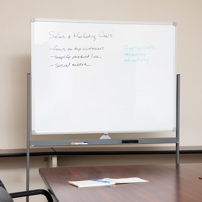 Mind Reader Mobile Double-Sided Dry-Erase Whiteboard, Aluminum Frame, 47" x 36" (ROLLBOARD-WHT)