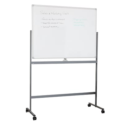Mind Reader Mobile Double-Sided Dry-Erase Whiteboard, Aluminum Frame, 47 x 36 (ROLLBOARD-WHT)