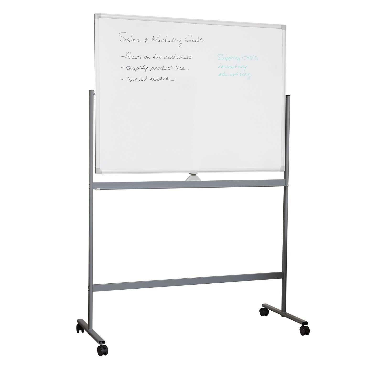 Mind Reader Mobile Double-Sided Dry-Erase Whiteboard, Aluminum Frame, 47 x 36 (ROLLBOARD-WHT)