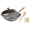Joyce Chen Classic Series 14-Inch Uncoated Carbon Steel Wok Set with Lid & Birch Handles, 4-Pieces,