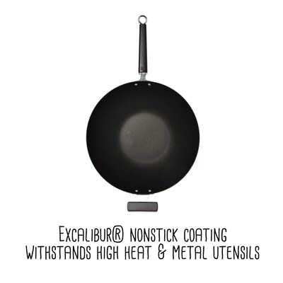 Joyce Chen Professional Series 14-Inch Carbon Steel Excalibur Nonstick Wok with Phenolic Handles, Black (J22-0040)