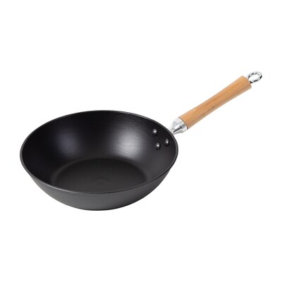 Joyce Chen Professional Series 11.5-Inch Cast Iron Stir Fry Pan with Maple Handle, Black (J23-0003)