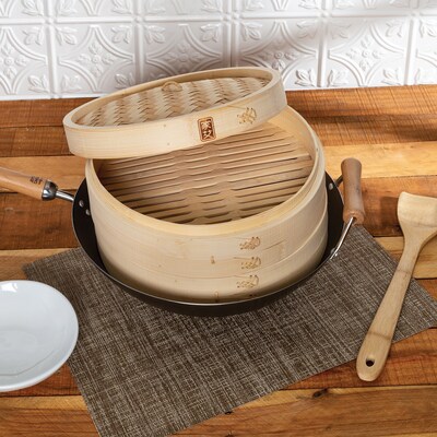 Joyce Chen 2-Tier Bamboo Steamer Baskets with Lid, 12-Inch (J26-0012)