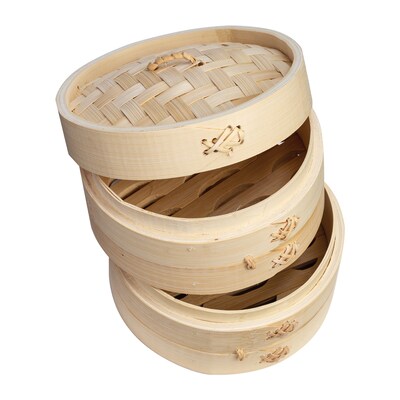 Joyce Chen 2-Tier Bamboo Steamer Baskets with Lid, 6-Inch (J26-0016)