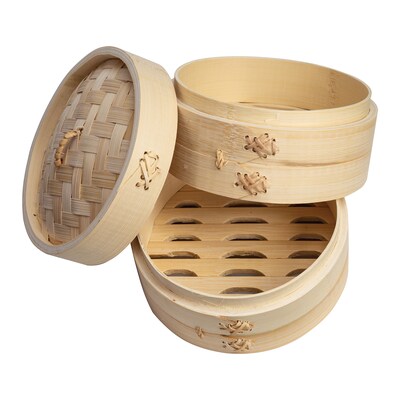 Joyce Chen 2-Tier Bamboo Steamer Baskets with Lid, 6-Inch (J26-0016)