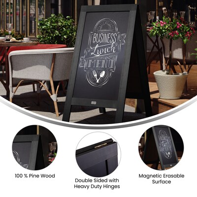 Flash Furniture Canterbury Indoor/Outdoor Chalkboard Sign Set, Black, 48"H x 24"W (HGWACB4824BLK)