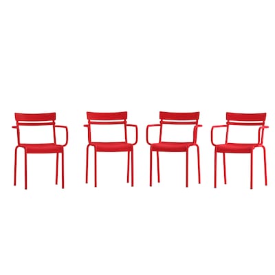 Flash Furniture Nash Modern Metal Dining Chair, Red, 4/Pack (4XUCH10318ARMRD)