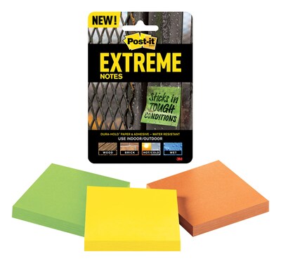 Post-it® Extreme Notes, 3 x 3, Multicolor, 45 Sheets/Pad, 3 Pads/Pack (EXTRM33-3TRYMX)
