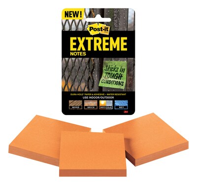 Post-it® Extreme Notes, 3 x 3, Orange, 45 Sheets/Pad, 3 Pads/Pack (EXTRM33-3TRYOG)