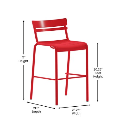 Flash Furniture Nash Modern Steel Slat-Back Barstool, Red, 2 Pieces/Pack (2XUCH10318BRD)