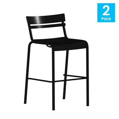 Flash Furniture Nash Modern Steel Slat-Back Barstool, Black, 2 Pieces/Pack (2XUCH10318BBK)