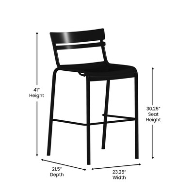 Flash Furniture Nash Modern Steel Slat-Back Barstool, Black, 2 Pieces/Pack (2XUCH10318BBK)