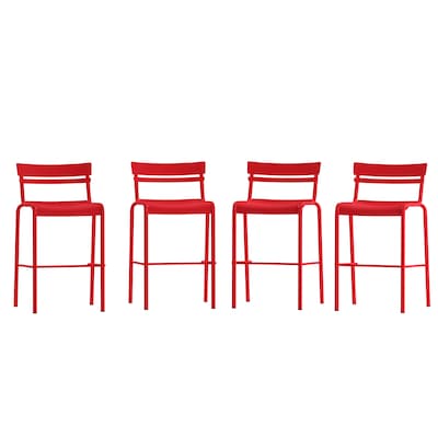 Flash Furniture Nash Modern Steel Slat-Back Barstool, Red, 4 Pieces/Pack (4XUCH10318BRD)