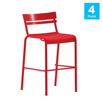 Flash Furniture Nash Modern Steel Slat-Back Barstool, Red, 4 Pieces/Pack (4XUCH10318BRD)