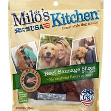 Milos Kitchen Beef Sausage Slices with Rice Dog Treats, 10 oz., 5/Carton (SMU52775CS)