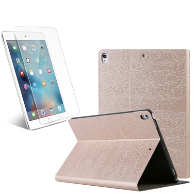 Vangoddy Vintage Grain Portfolio Case for iPad Pro 10.5, Beige + Temper Glass Screen Protector (IPPLEA363SCR105)