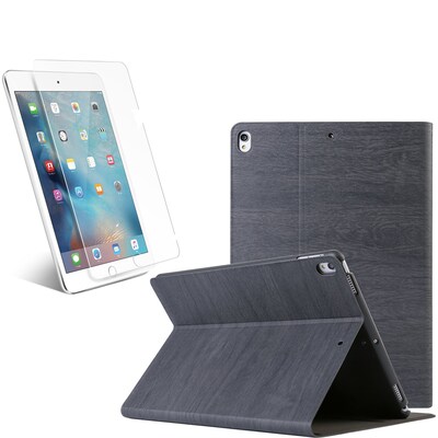 Vangoddy Vintage Grain Portfolio Case for iPad Pro 10.5, Black + Temper Glass Screen Protector (IPPLEA361SCR105)