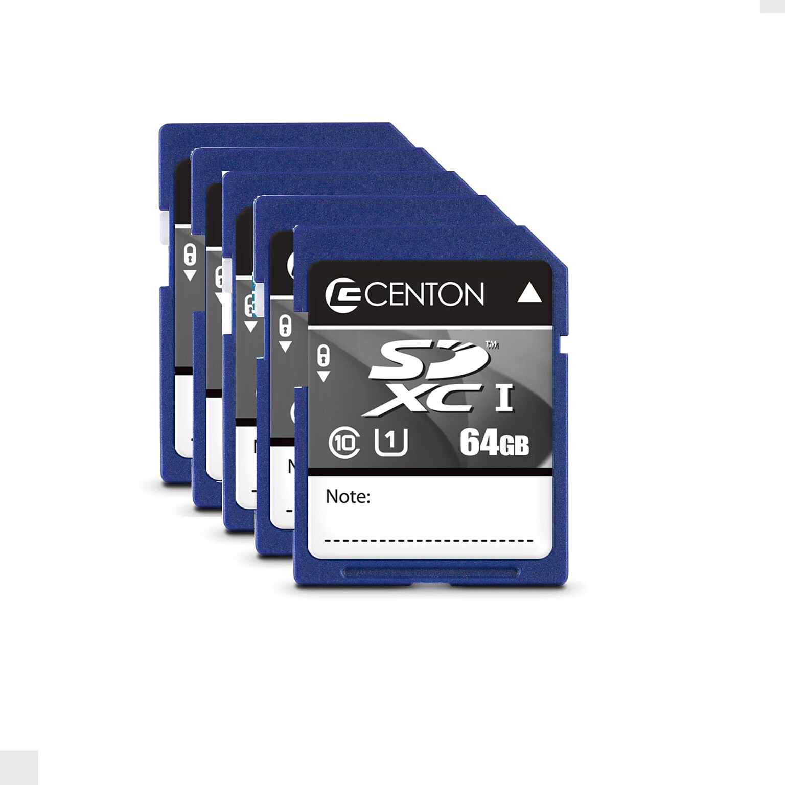 Centon 64GB SDXC Memory Card, UHS1, 5/Pack (S1-SDXU1-64G-5-B)