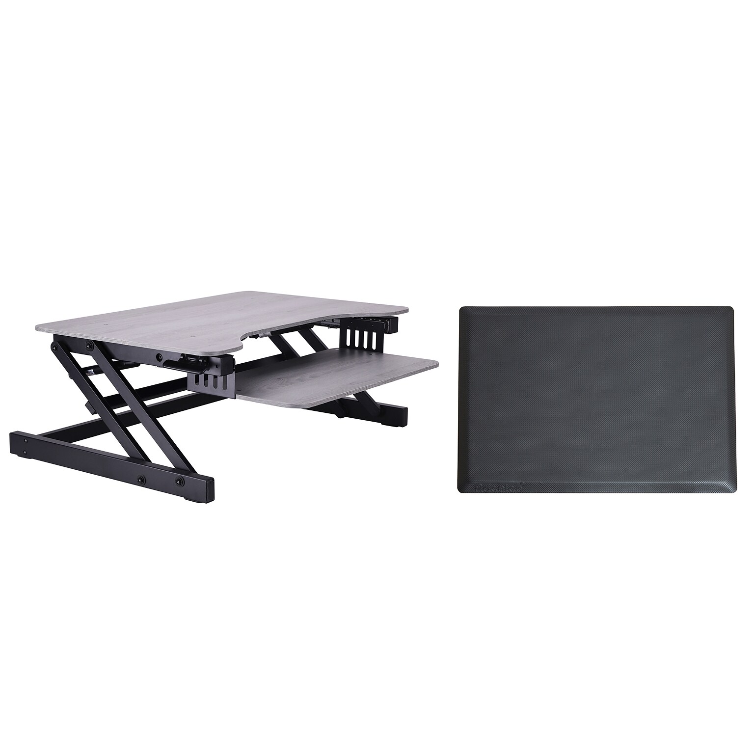 Rocelco 32W 5-17H Adjustable Standing Desk Converter with Anti Fatigue Mat, Gray (R ADRG-MAFM)