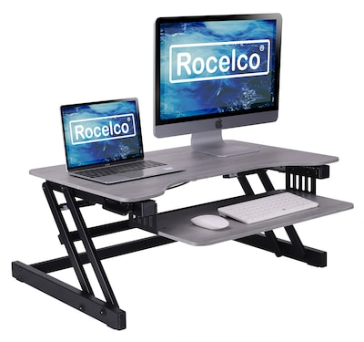 Rocelco 32W 5-17H Adjustable Standing Desk Converter, Gray (R ADRG)